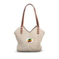 Straw Shoulder Bag - Woven Beach Tote with Rasta Patch