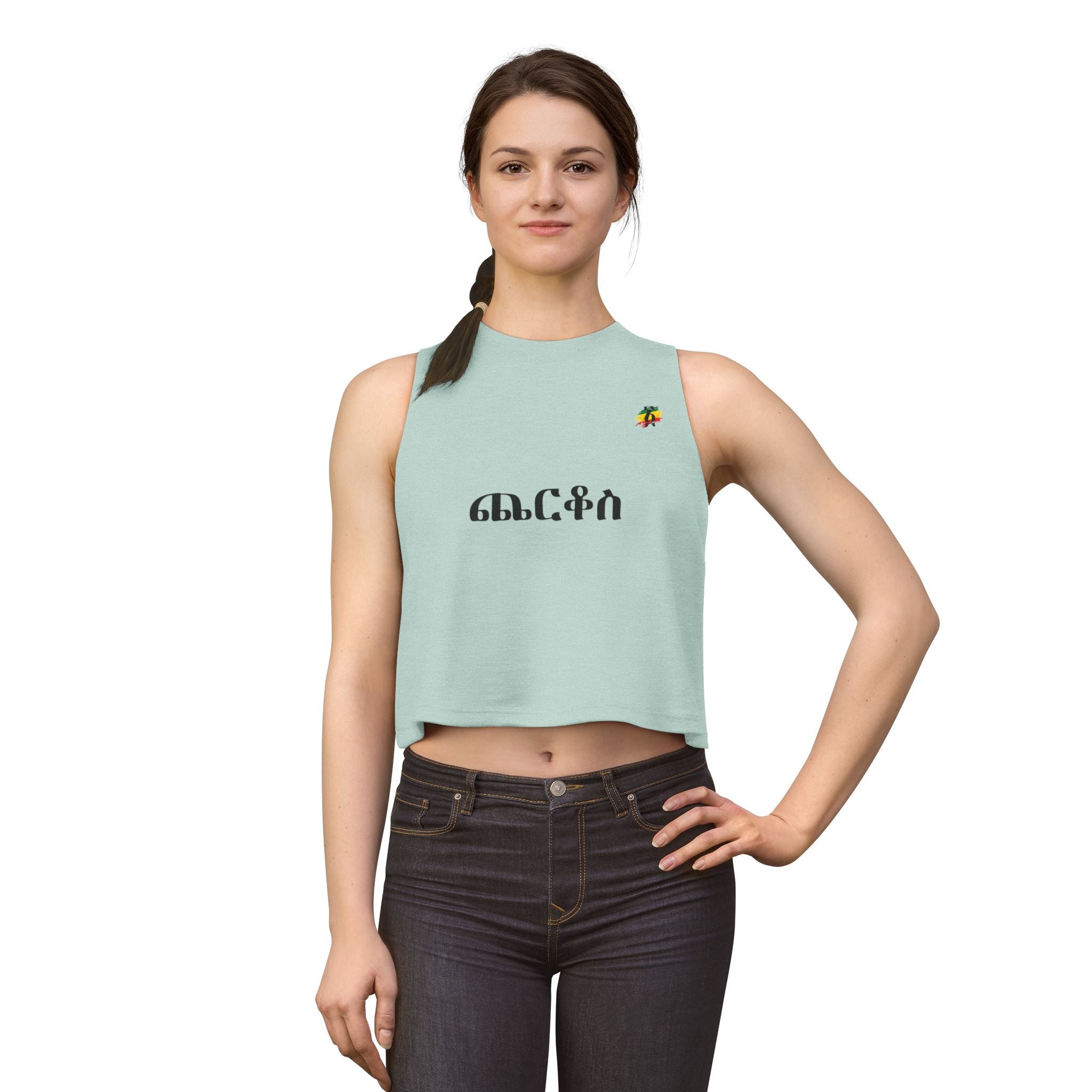 Amharic Script Women's Crop Top — Minimal Ethiopian Typography Tank
