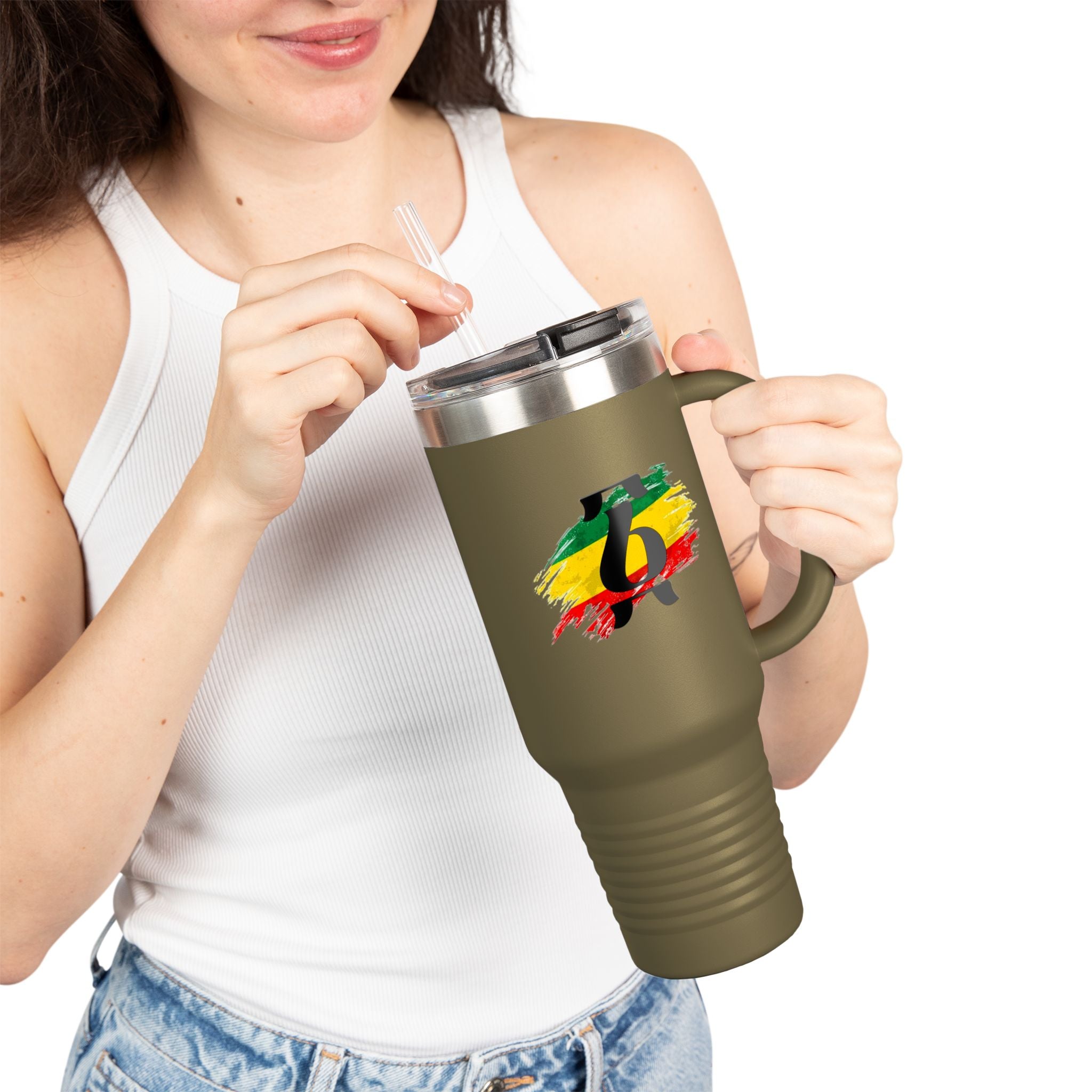 40oz Insulated Travel Mug — Colorful Brushstroke Number 6 Design