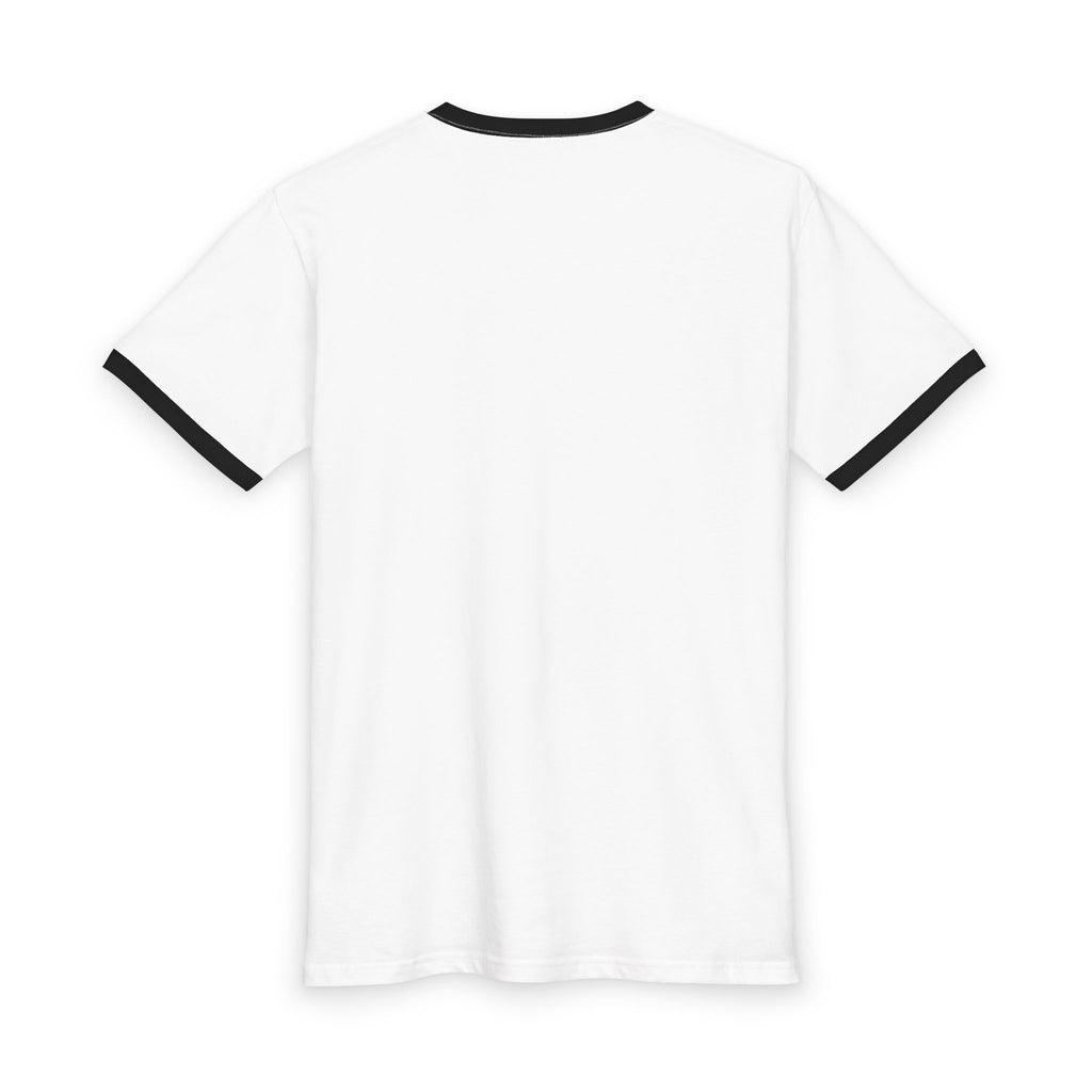 Retro Ringer Tee — Minimalist Script Logo with Small Colorful Icon