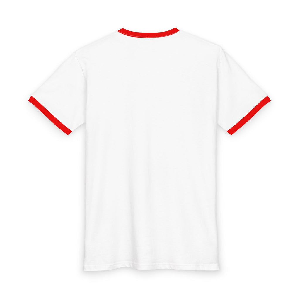 Retro Ringer Tee — Minimalist Script Logo with Small Colorful Icon