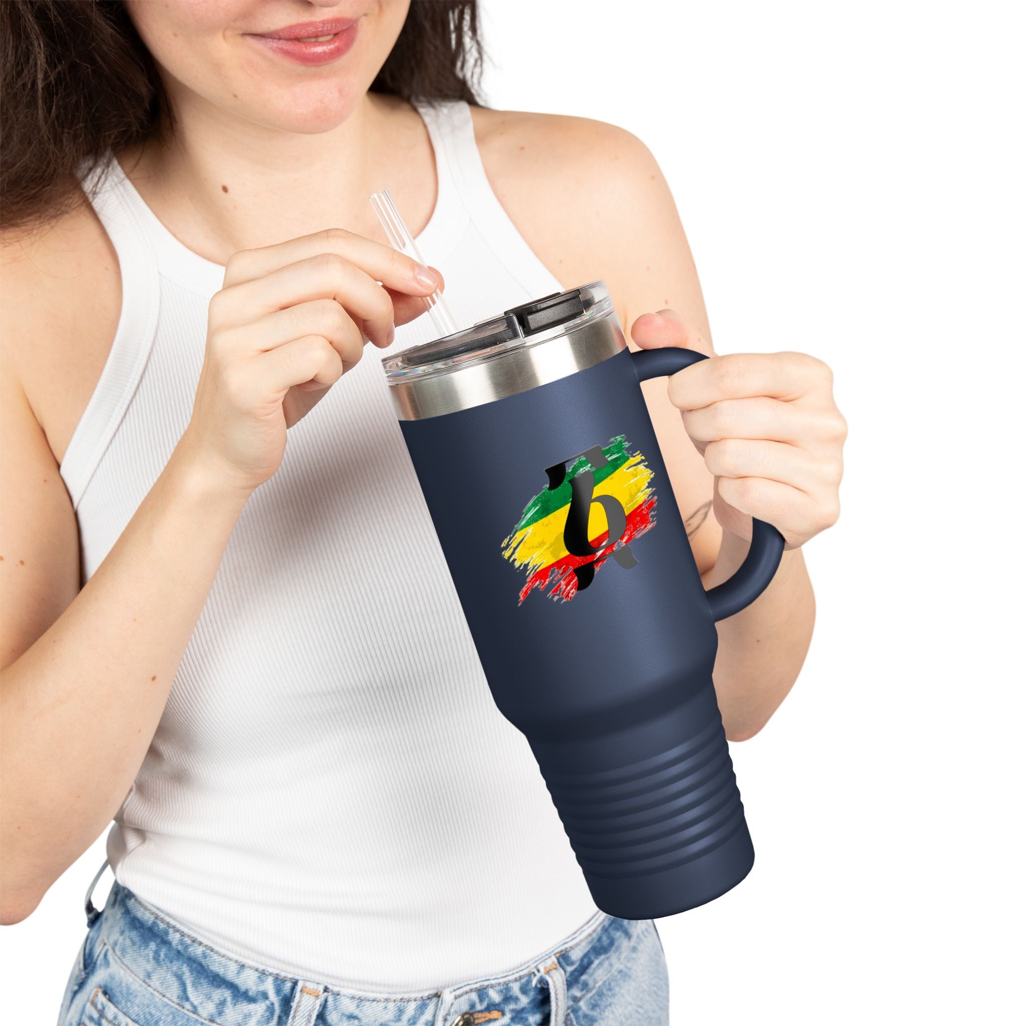 40oz Insulated Travel Mug — Colorful Brushstroke Number 6 Design